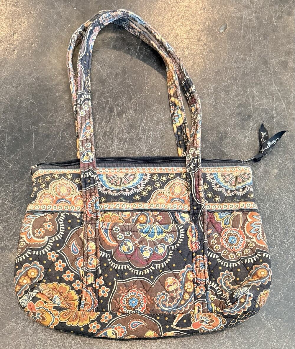 Vera Bradley Shoulder Bag in Kensington Retired Black Brown Quilted Pockets